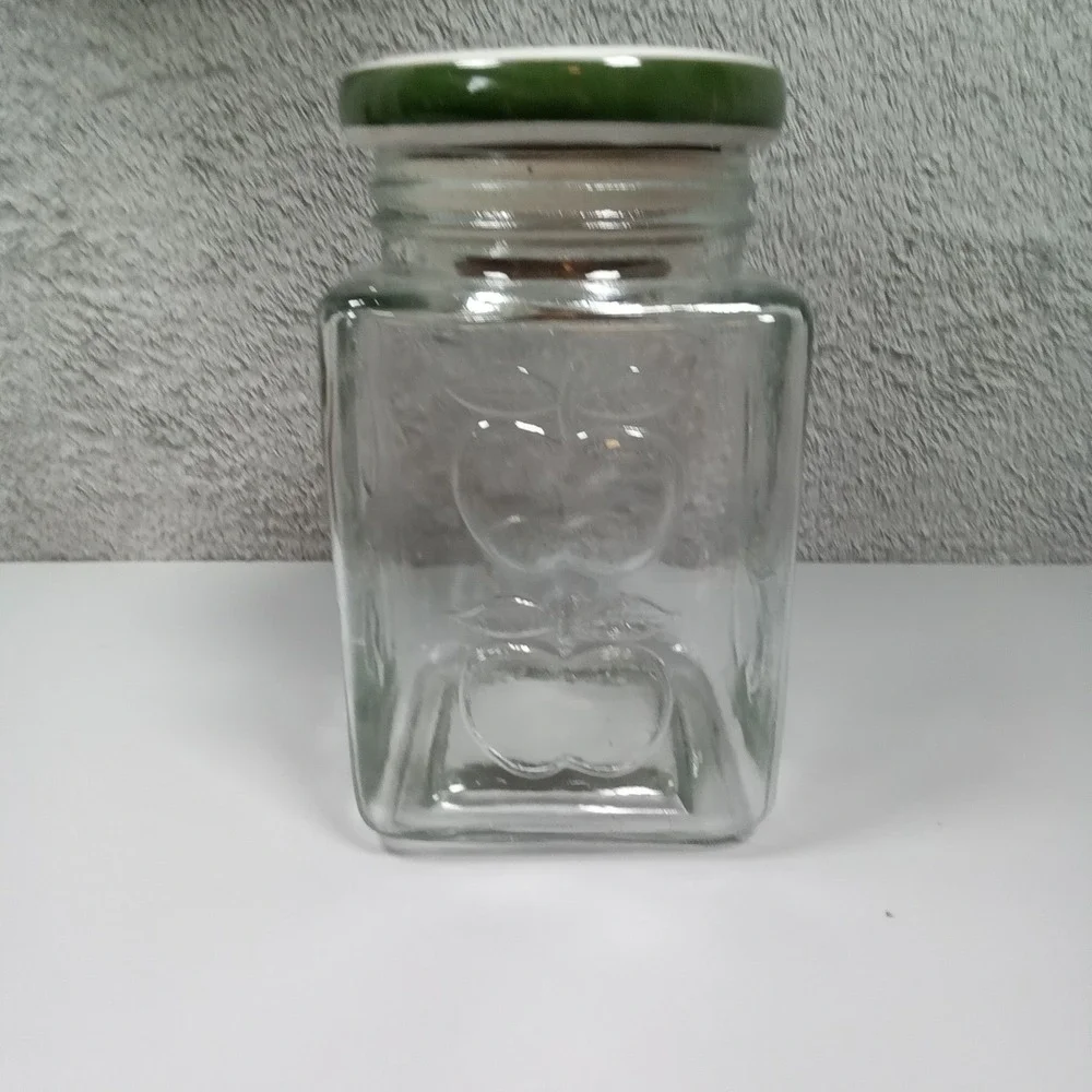 Vintage Style Square Glass Apple Canister Jar with Pink Ceramic Lid 7 Inch‎